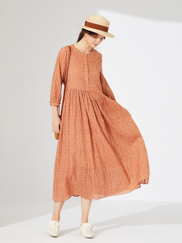 注释ANNOTATE女装2021春夏季橙色纯色连衣裙