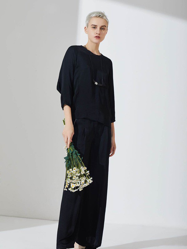 注释ANNOTATE女装2021春夏季黑色长款T恤