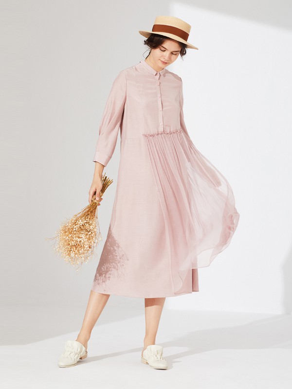 注释ANNOTATE女装2021春夏季粉色纯色连衣裙