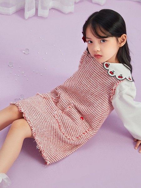 壹零壹童装2021秋冬季粉色纯色吊带裙