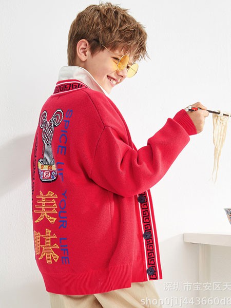 壹零壹童装2021秋冬季红色印花外套