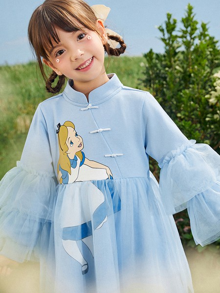 壹零壹童装2021秋冬季蓝色纱网连衣裙