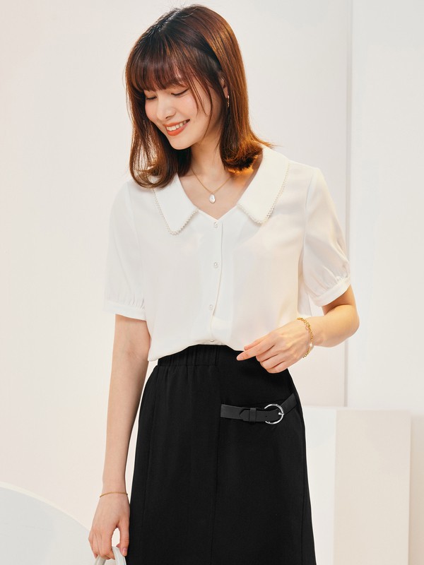 XG雪歌2021春夏季白色纯色雪纺衫