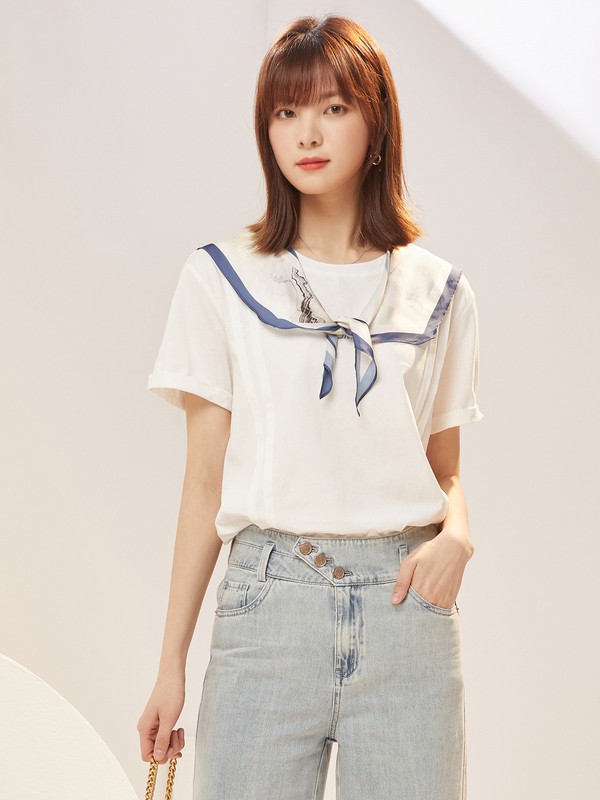 XG雪歌2021春夏季白色纯色T恤