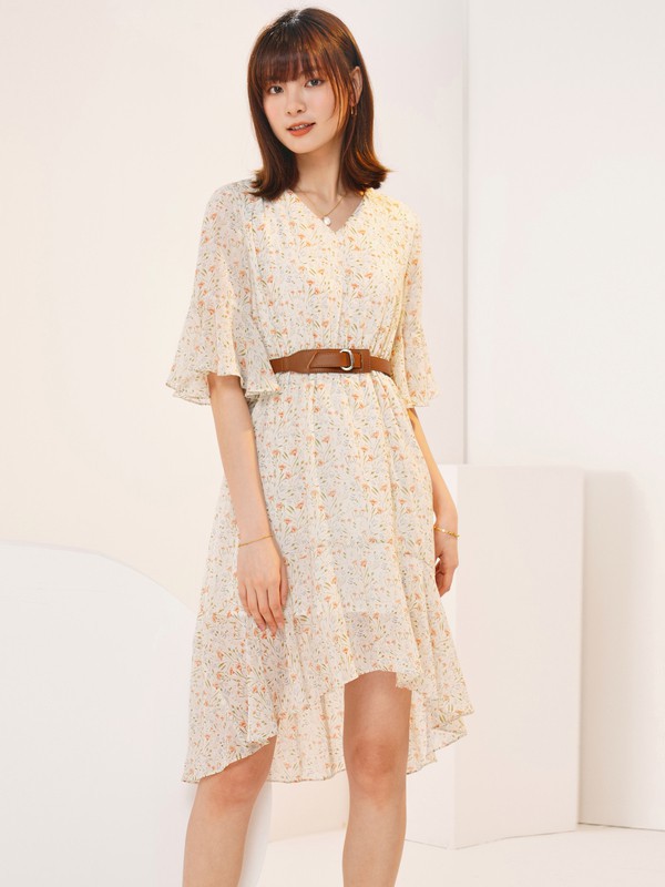 XG雪歌2021春夏季白色波点连衣裙