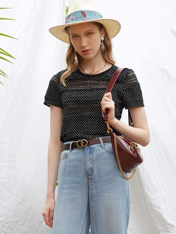 曼诺比菲2021春夏季白色暗纹T恤