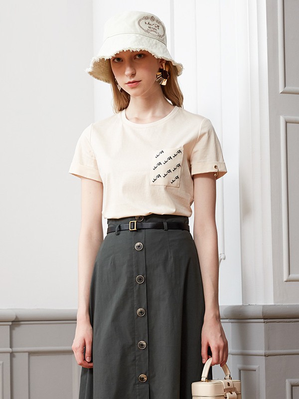 曼诺比菲2021春夏季米色印花T恤