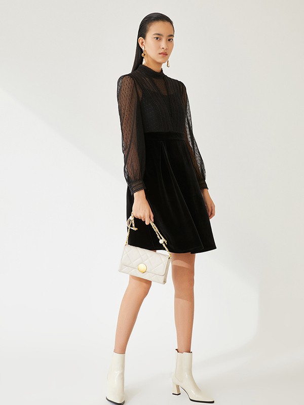 迪赛尼斯2021春夏季黑色纱网连衣裙