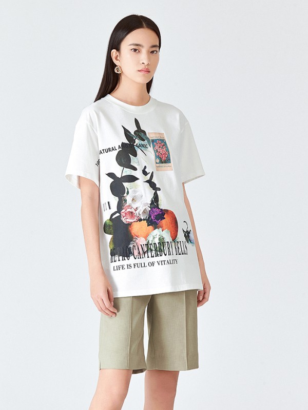 迪赛尼斯2021春夏季白色印花T恤