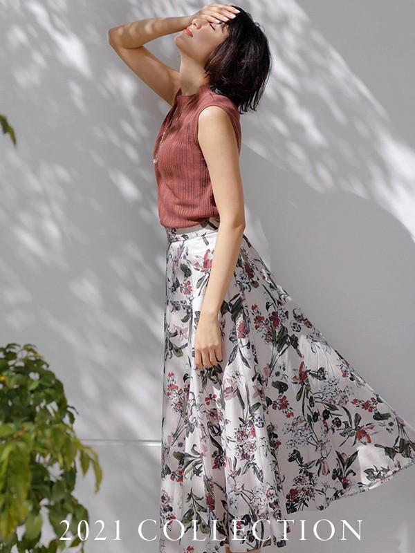 BearTwo2021春夏季白色印花连衣裙