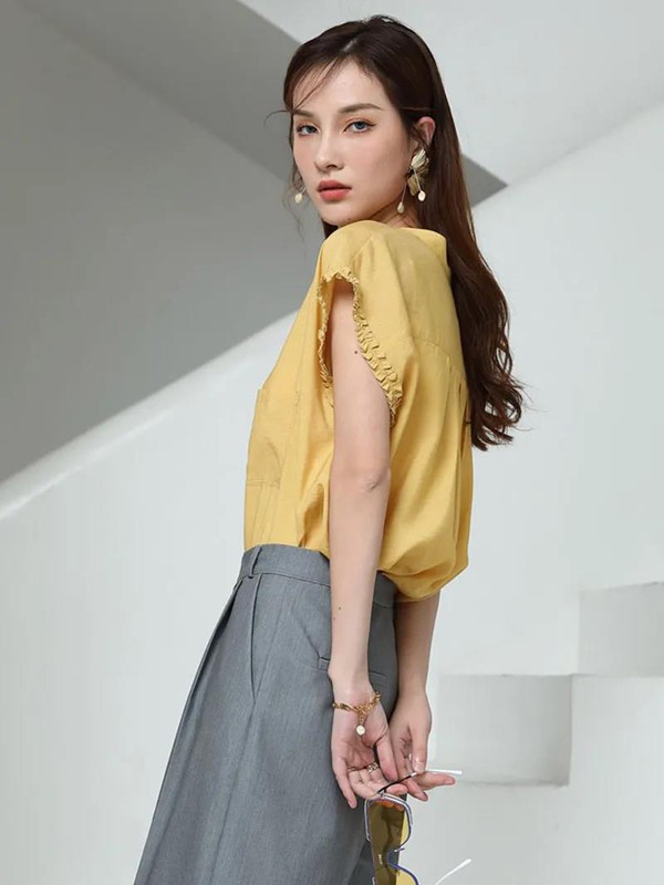 吉米赛欧2021春夏季灰色纯色雪纺衫