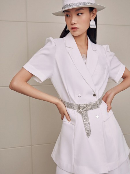 姚领2021春夏季白色纯色连衣裙