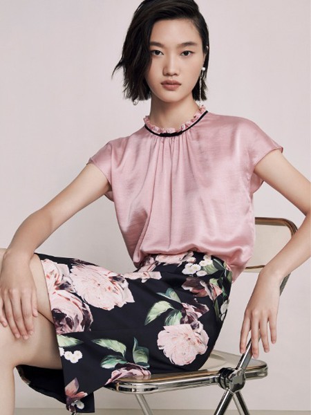 姚领2021春夏季黑色印花包臀裙