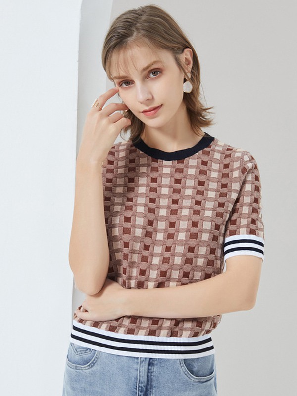 菲妮迪女装2021春夏季棕色印花上衣