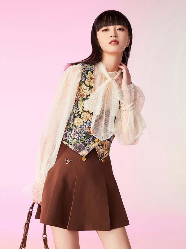 太平鸟2021春夏季棕色纯色短裙