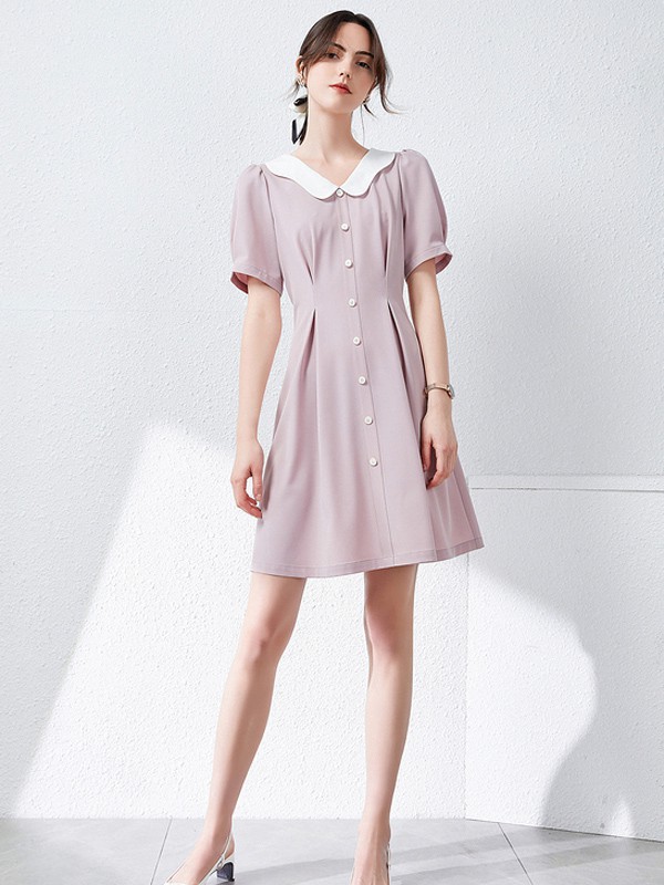 衣香丽影2021春夏季粉色印花连衣裙