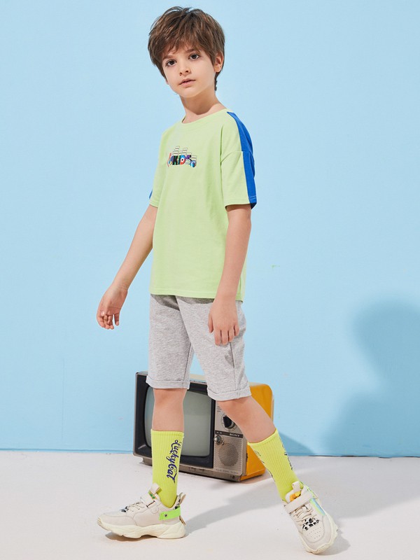 七匹狼2021春夏季蓝色印花T恤