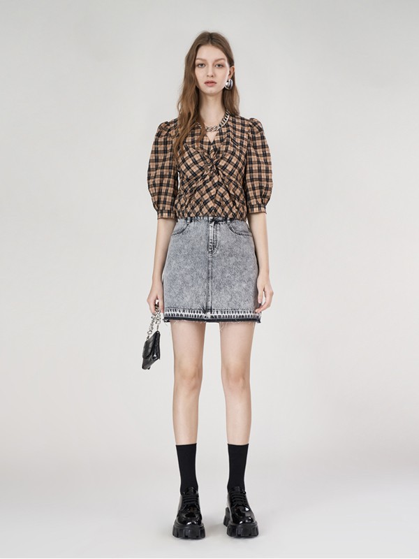 艾托奥2021春夏季棕色格子衬衫