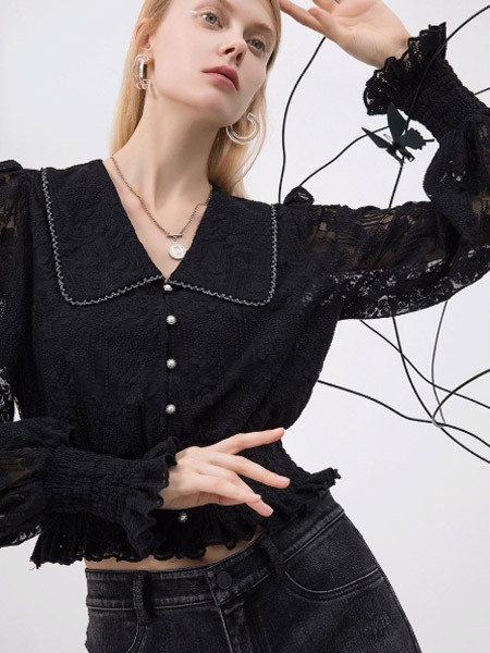 西纳维思女装2021春夏季黑色蕾丝长裙