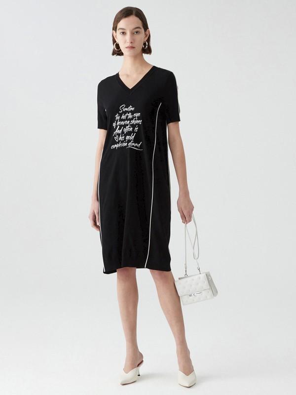 玛丝菲尔2021春夏季黑色字母连衣裙