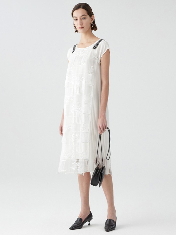 玛丝菲尔2021春夏季白色蕾丝吊带裙