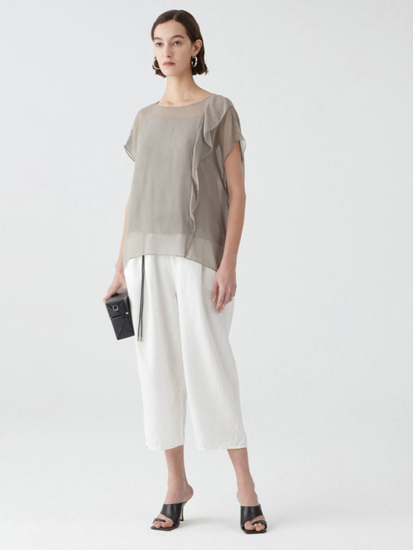 玛丝菲尔2021春夏季灰色纯色雪纺衫