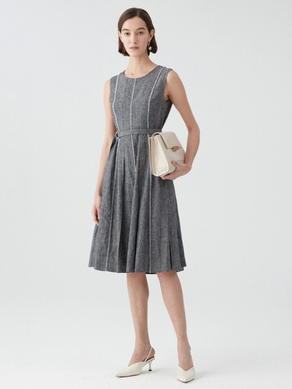 玛丝菲尔春夏季灰色收腰连衣裙