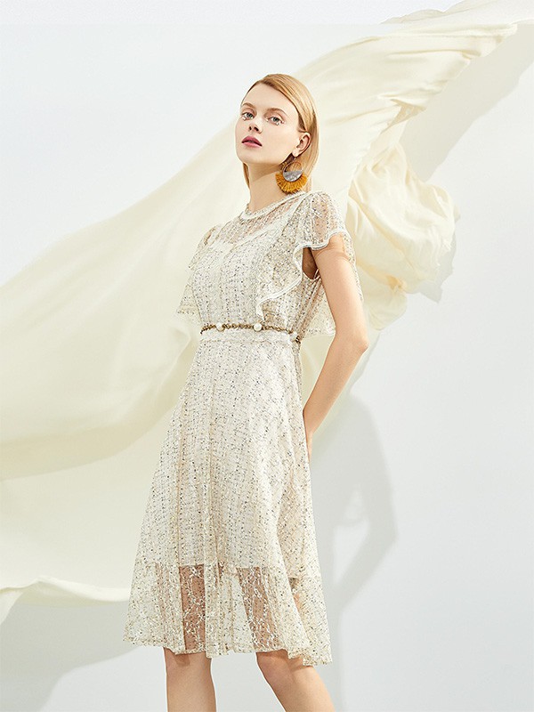 PETvv2021春夏季白色纱网连衣裙