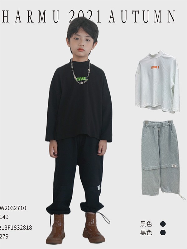 哈沐童装2021春夏季黑色纯色T恤