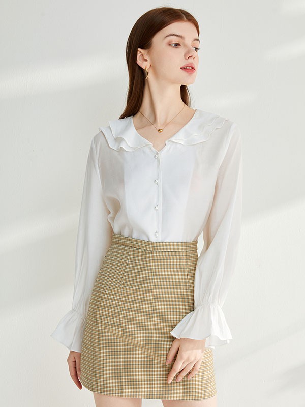 音菲梵2021秋冬季棕色格子包臀裙