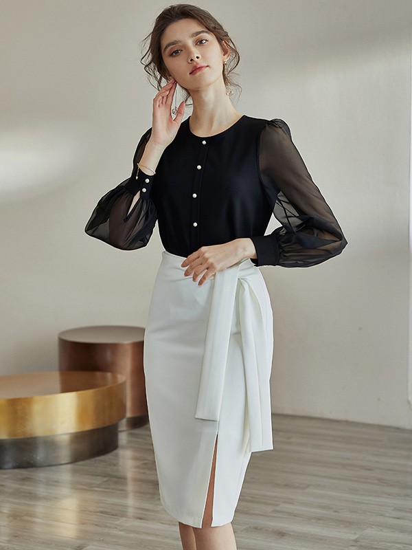 摩卡2021秋冬季白色开叉包臀裙