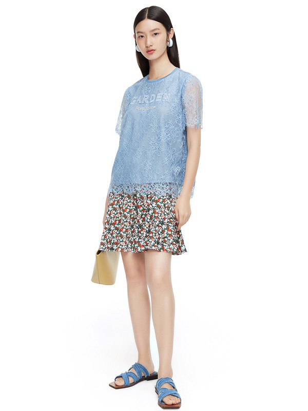 玖姿女装2021春夏季白色碎花短裙