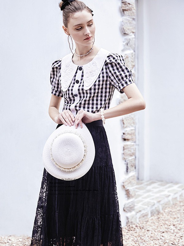 艾利欧 女装2021春夏季黑色蕾丝半身裙