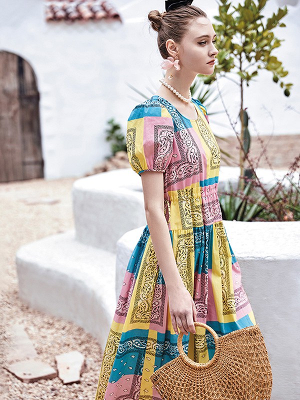 艾利欧 女装2021春夏季拼色印花连体衣