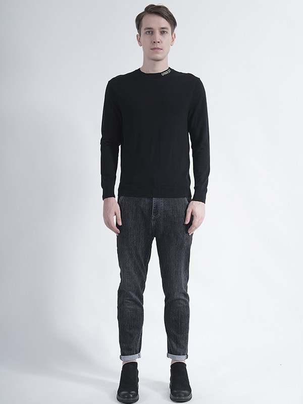 恩咖2021秋冬季黑色纯色T恤