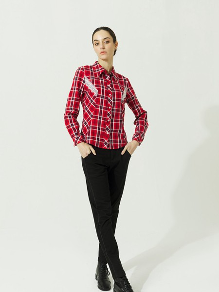 约布2021春夏季红色格子衬衫