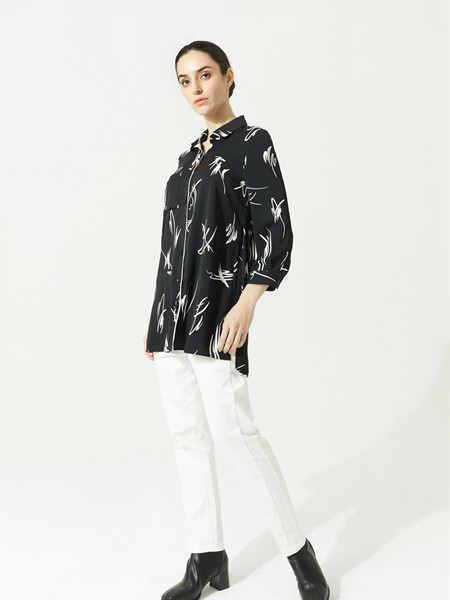 约布2021春夏季黑色印花衬衫