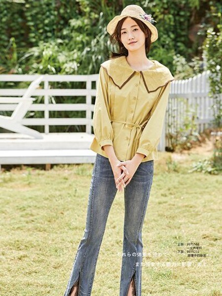 虫二女装2021春夏季黄色纯色上衣