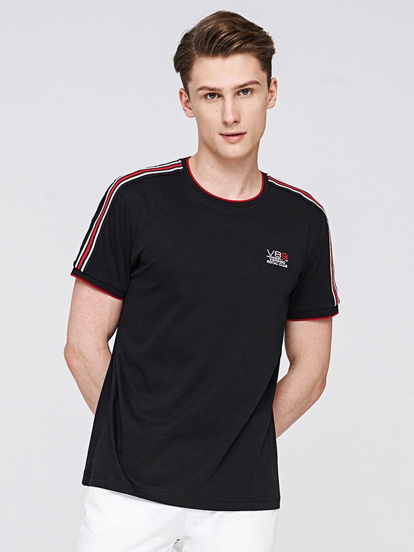 梵思诺男装2021春夏季黑色印花T恤