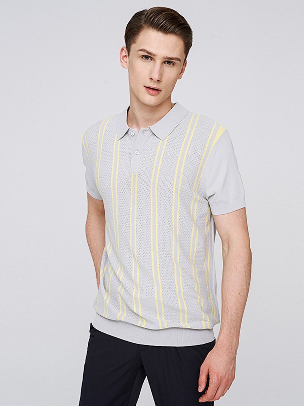 梵思诺男装2021春夏季黄色条纹polo衫