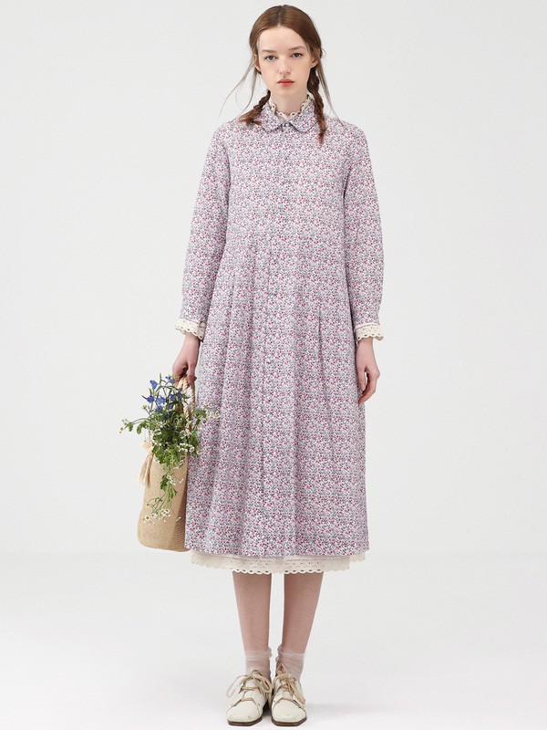 EIN言女装2021春夏季紫色印花衬衫裙