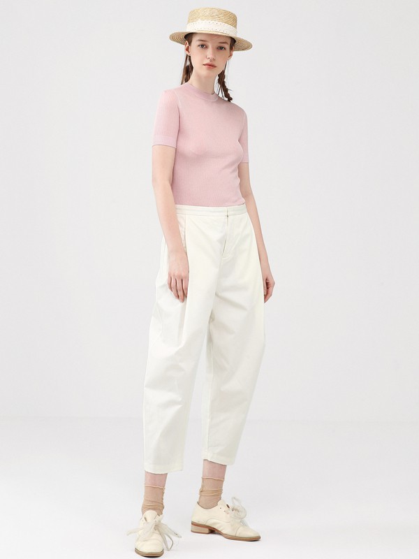 EIN言女装2021春夏季粉色纯色T恤