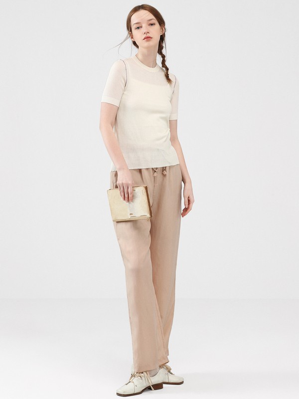 EIN言女装2021春夏季米色纯色针织衫