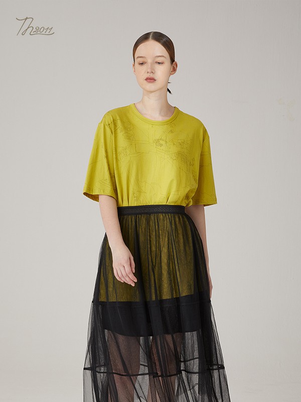 TH20112021春夏季黄色纱网连衣裙