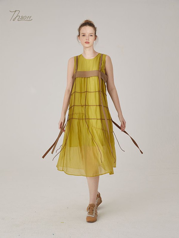 TH2011女装2021春夏季黄色纯色连衣裙