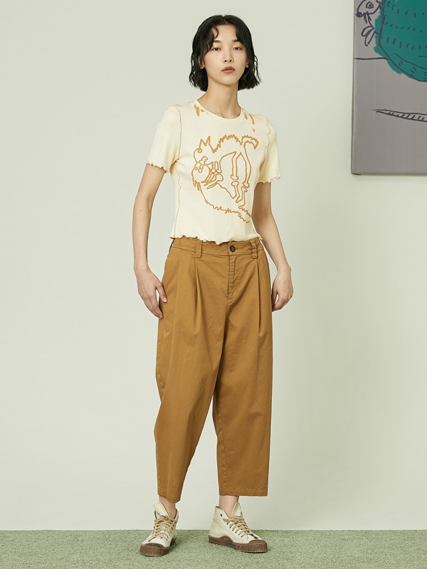 幻走女装2021春夏季米色印花T恤