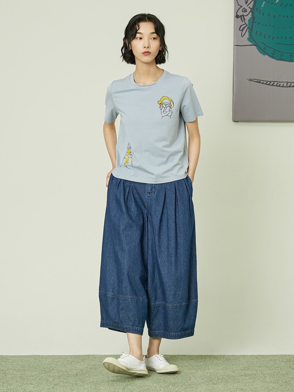 幻走女装2021春夏季蓝色印花T恤