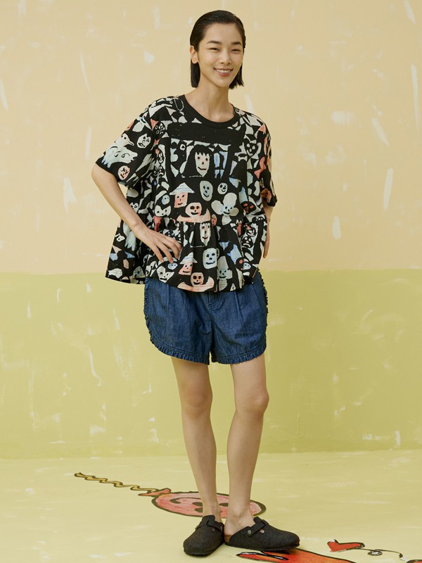 幻走女装2021春夏季黑色印花T恤