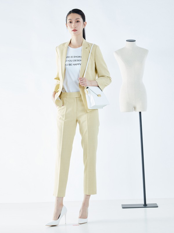 白领2021春夏季黄色纯色套装