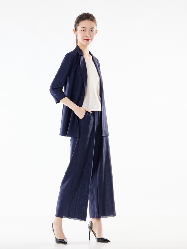 白领2021春夏季藏蓝色纯色阔腿裤